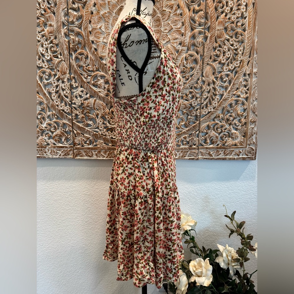 Wild Fable Coral Pink & Cream Floral Tiered Mini Dress- size L - Picture 7 of 15
